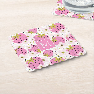 Rosa Erdbeeren Custom Monogram Untersetzer