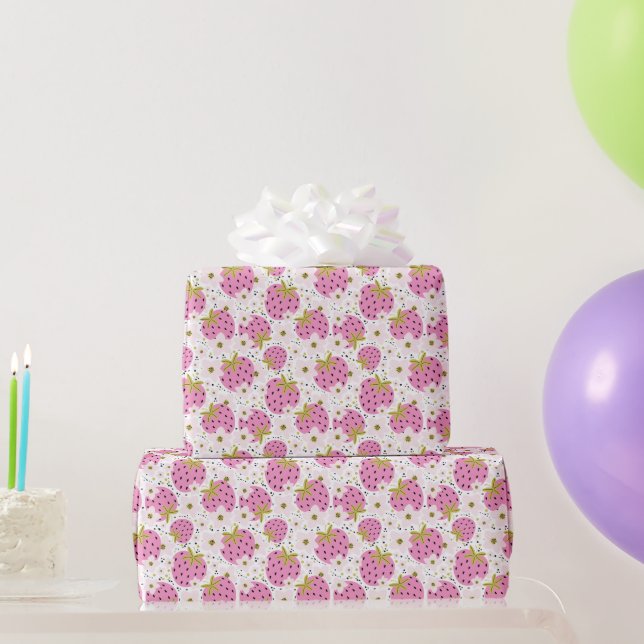 Rosa Erdbeeren Geschenkpapier (Partygeschenke)