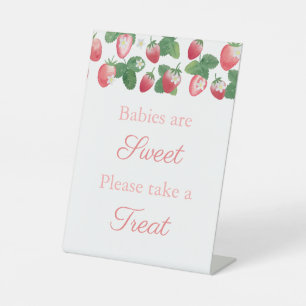 Rosa Erdbeeren nehmen eine Leckerei Baby Dusche Ge Sockelschild