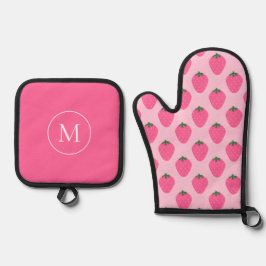 Rosa Erdbeeren, niedlich, kundenspezifisch Ofenhandschuh & Topflappen-Set
