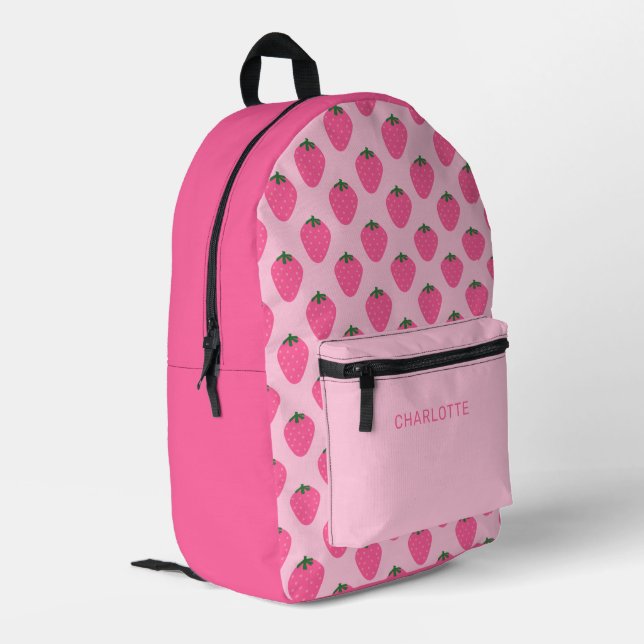 Rosa Erdbeeren, niedliche, maßgeschneiderte Mädche Bedruckter Rucksack (Rückseitige Ecke links)