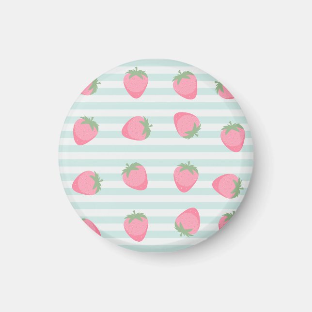 Rosa Erdbeeren Streifen Magnet (Vorne)