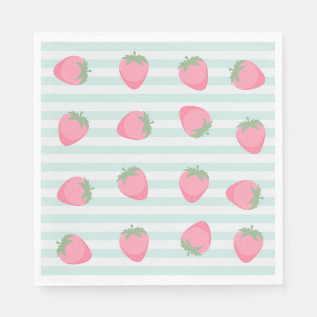 Rosa Erdbeeren Streifen Serviette (Vorderseite)