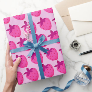 Rosa Erdbeerfeld Sommer niedliche Naturfrüchte Geschenkpapier