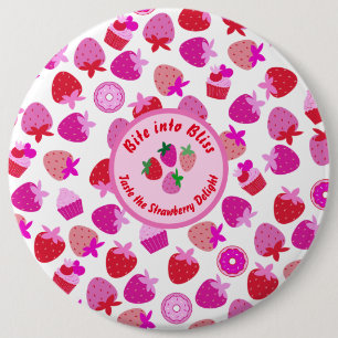 Rosa Erdbeerfeld Sommergebäck Naturfrüchte Button
