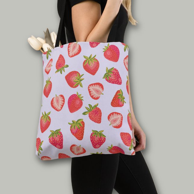 Rosa Erdbeermuster Tasche (Strawberry all over print tote bag)