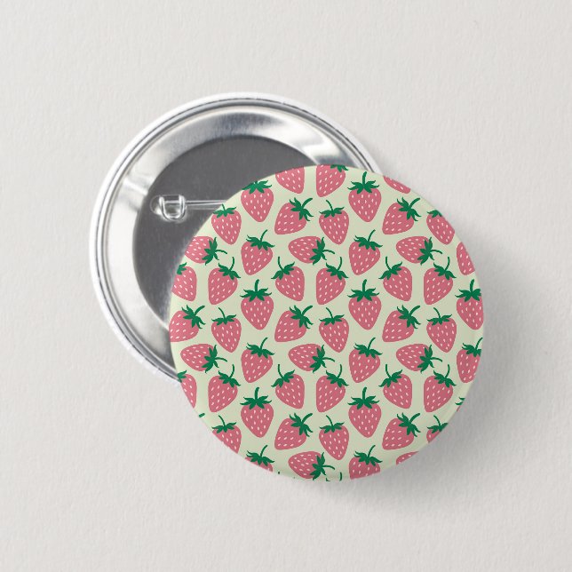 Rosa Erdbeersommer-Muster Button (Vorne & Hinten)