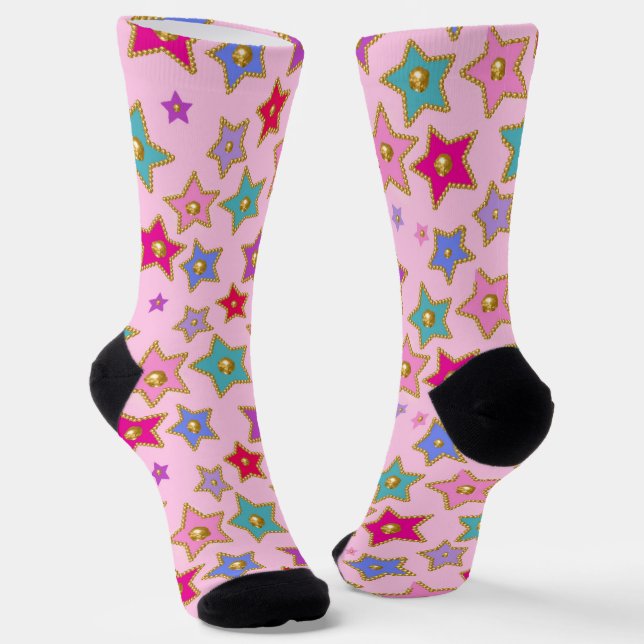 Rosa Erde, verzierte Goldperlen Socken (Gewinkelt)