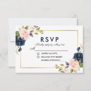 Rosa erröten blaues Blumenhochzeit UAWG RSVP Karte
