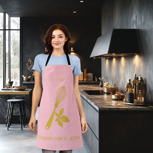 Rosa Erröten mit metallisch goldenem Schneebesen u Schürze
