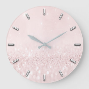 Rosa erröten Rosen-Pulver-Glitzer-graues silberne Große Wanduhr