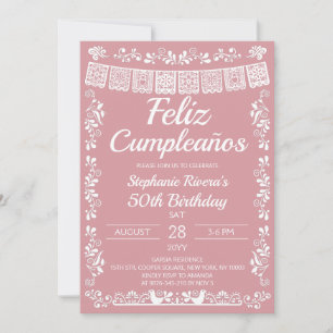 Rosa errötend Feliz Cumpleaños 50. Geburtstag Einladung