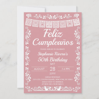 Rosa errötend Feliz Cumpleaños 50 Geburtstag Einladung
