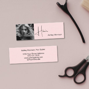 Rosa errötend Foto Schwarze Schrift Haar-Stylist Mini Visitenkarte