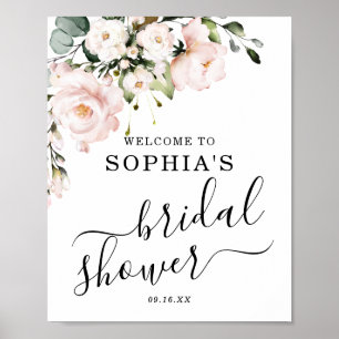 Rosa errötende Blumen Hochzeit Begrüßungsschild Poster