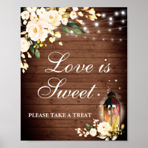 Rosa errötende Blumen Hochzeitsdessertbar Poster