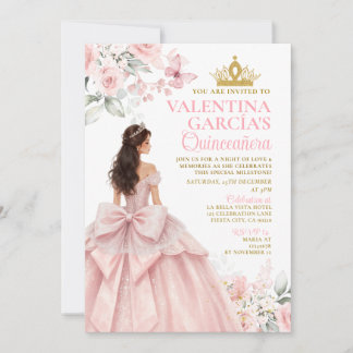 Rosa errötende Blumen-Quinceañera-Einladung Einladung
