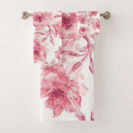Rosa errötende Blüten Wasserfarben Gemalt Luftige Badhandtuch Set