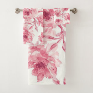 Rosa errötende Blüten Wasserfarben Gemalt Luftige Badhandtuch Set