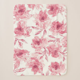 Rosa errötende Blüten Wasserfarben gemalt luftige Sherpadecke