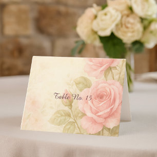 Rosa Errötende Romantische Florale Vintage-Tischnu Dankeskarte