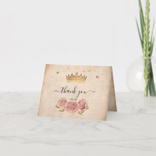 Rosa errötende Rose und goldene elegante Wasserfar Dankeskarte