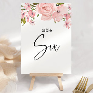 Rosa errötende Rosen Florale Hochzeit Tischnummer