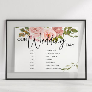 Rosa errötende Rosen Florales Hochzeitsablauf Schi Poster