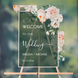 Rosa errötende Rosen Hochzeit Transparent Acrylschild