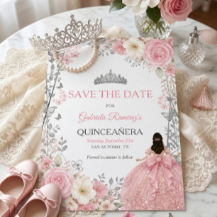 Rosa errötende Rosen Silber Quinceañera  Save the  Date