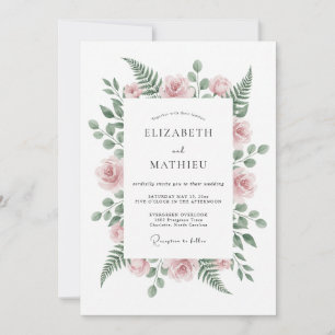 Rosa Errötende Serene-Farn-Hochzeit Einladung