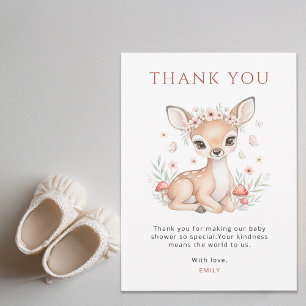 Rosa errötendes Wald Reh Mädchen Baby Shower Dankeskarte