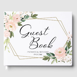 Rosa Errötung Blumen Gold Geometrische Hochzeit Gästebuch