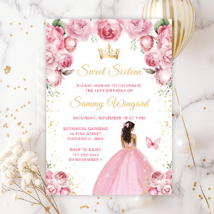 Rosa Errötung Dunkle Haut Prinzessin Sweet Sixteen Einladung