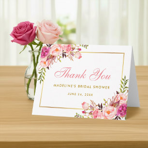 Rosa Errötung Gold Blumen Hochzeitsdusche Danke No