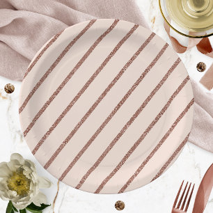 Rosa Errötung Roségold Glitter Streifenmuster Pappteller