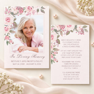 Rosa Errötungs-Blumen-Foto-Trauer-Gedenkkarte Visitenkarte
