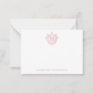 Rosa Errötungs-Crest Klassisches Monogramm Mitteilungskarte