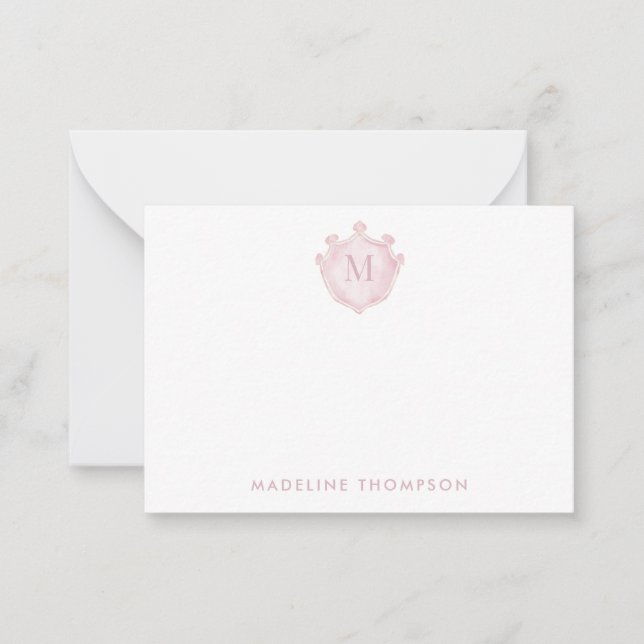 Rosa Errötungs-Crest Klassisches Monogramm Mitteilungskarte (Vorderseite)