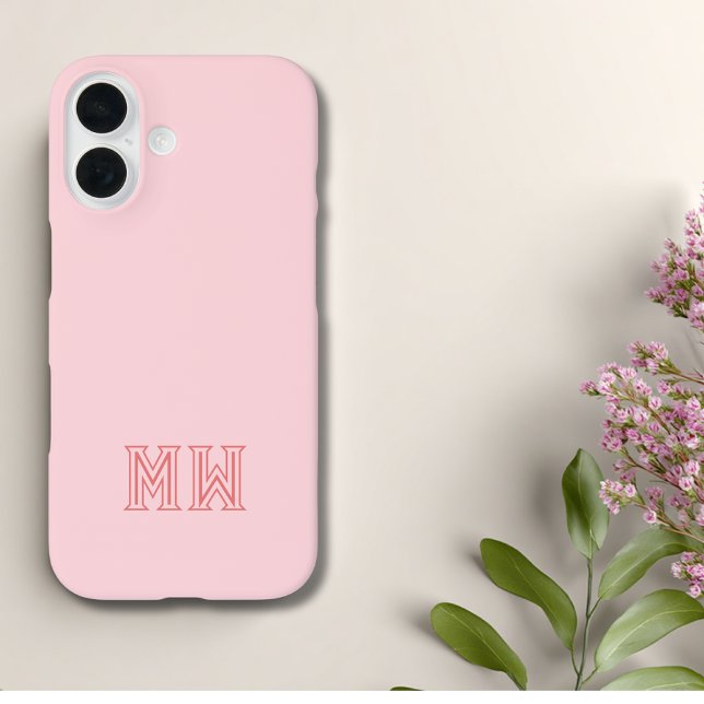Rosa Errötungs-Initialen Monogramm Einfach Minimal iPhone 16 Hülle (Von Creator hochgeladen)