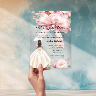 Rosa Errötungs-Schleifen-Blumenkleid Quinceanera k Acryleinladungen