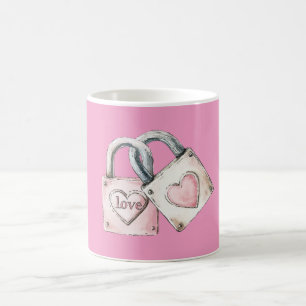Rosa Errötungsliebe-Herzschlösser Kaffeetasse
