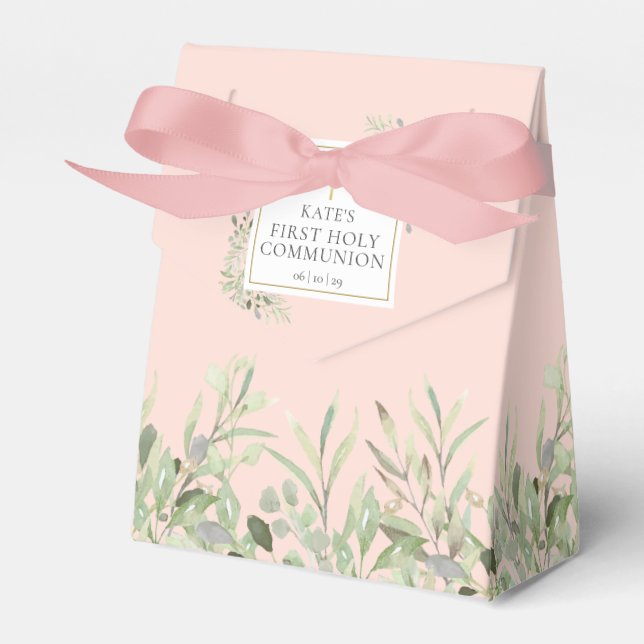 Rosa Erste Heilige Kommunion Elegante Landschaft Geschenkschachtel (Vorderseite)