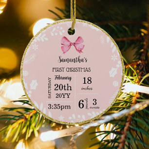 Rosa erstes Weihnachten des Babys Foto doppelseiti Keramik Ornament