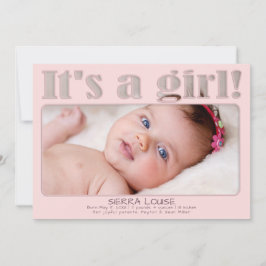 Rosa Es ist ein Mädchen für ein neues Baby Foto Ge Ankündigung