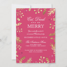 Rosa essen, trinken und frohe Weihnachten Party Einladung