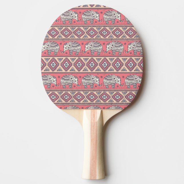 Rosa ethnisches Elefant-Muster Tischtennis Schläger (Vorderseite)