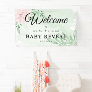 Rosa Eukalyptus Foliage Gender Reveal Party Banner