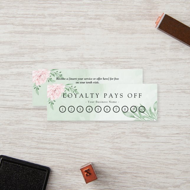 Rosa Eukalyptus Foliage Loyalty Punch Card Treuekarte (Vorderseite/Rückseite Beispiel)