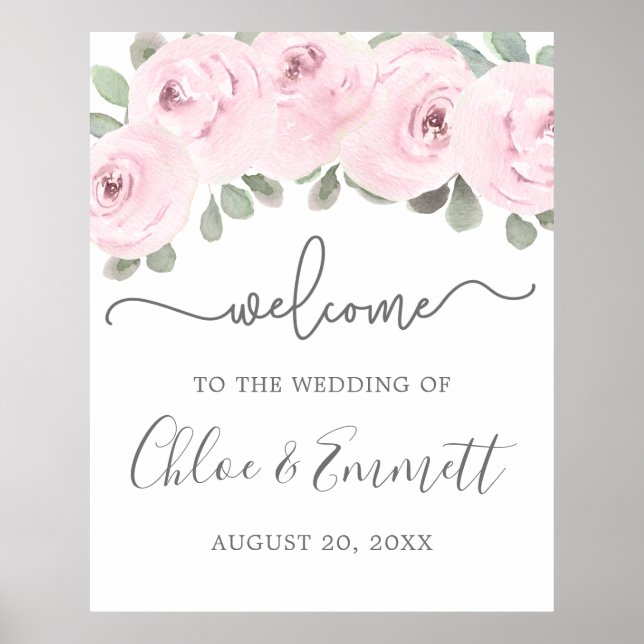 Rosa Eukalyptus Wedding Willkommen Poster (Vorne)